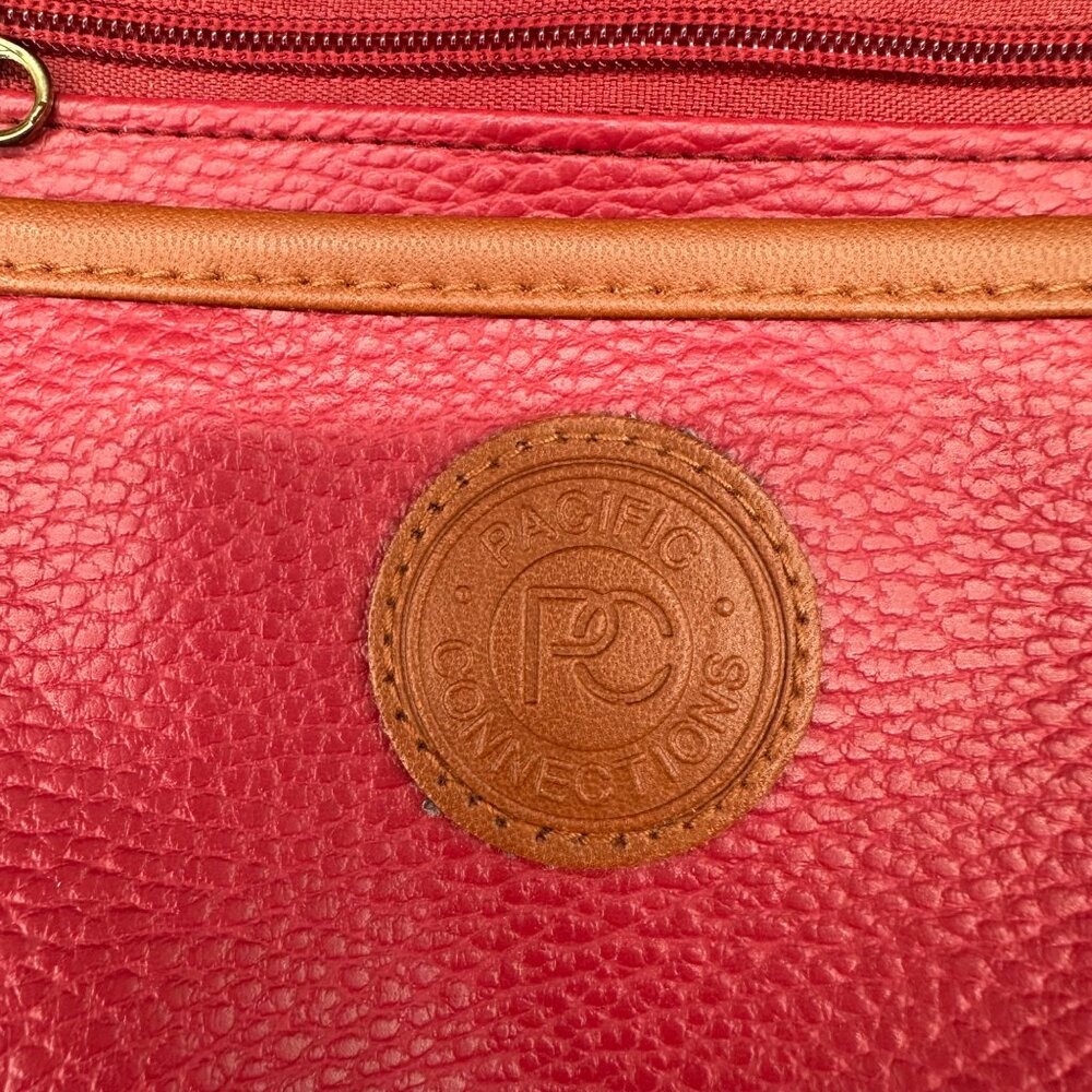 Vintage Red Purse Pacific Connections Shoulder Bag Crossbody 1990s Brown Trim - Picture 4 of 8